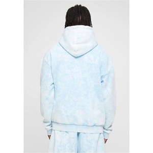 เสื้อฮู้ดดี้สีฟ้าอ่อนแบบย้อมสีเอซิด ผลิตตามสั่ง (OEM) ผ้าคอตตอนหนานุ่ม มีกระเป๋าจิงโจ้ สไตล์สตรีทแวร์ เสื้อฮู้ดดี้เปล่าแบบย้อมสีเอซิด - Product Image 2