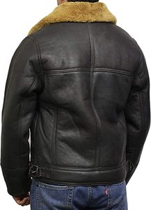 Men's Winter Leather <b>Jacket</b> With Faux Fur Lining Full Sleeve Windproof <b>Aviator</b> Style Coat - Product Image 6