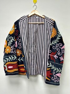 Holiday Suzani Embroidery Handmade <b>Jacket</b> Velvet Bohemian Floral Design Coat <b>Hippie</b> Blazer One Size Fits All Gift For Unisex - Product Image 2