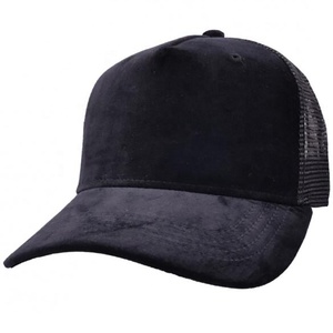 Low Profile Black High Quality Custom Customised Oem Suede Material Mesh Back Trucker Caps <b>Hats</b> With logo Embroidered for Men - Product Image 1