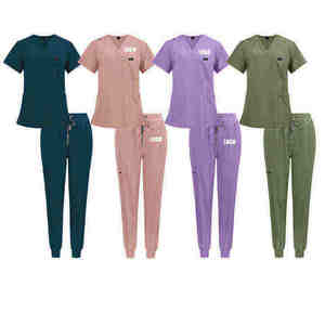 Ensemble de blouses médicales écologiques personnalisées avec logo tissé, pantalon de jogging pour femmes, tissu extensible, uniforme d'infirmière, dentiste, médecin, vétérinaire - Product Image 2
