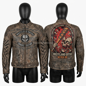 Chaqueta de cuero para hombre Skeleton Lion Tamer, personalizada, roja y amarilla, estilo motero, con gráficos de temática de circo Ringmaster, para motocicleta - Product Image 4