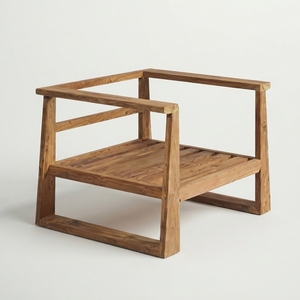 Modern Solid <b>Wood</b> Single <b>Sofa</b> Elegant Open Slatted <b>Frame</b> Wooden Lounge Armchair <b>For</b> Rustic Living Room Setup Art Design Pure Art - Product Image 1