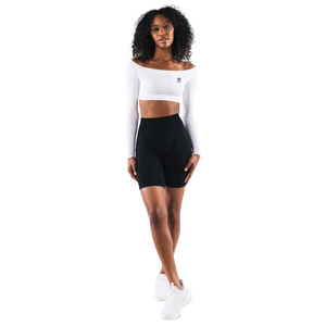 Top Corto sin Costuras para Mujer, con Hombros Descubiertos, Manga Larga, Estampado Blanco, Elástico, para Gimnasio, Yoga, Entrenamiento - Product Image 2