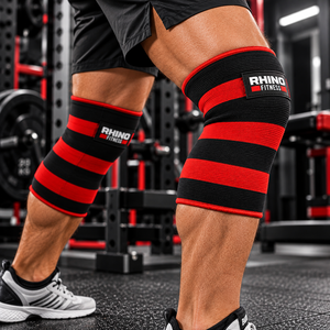 Rodilleras Elásticas Rayadas Rhino Fitness Negras y Grises para Gimnasio, Levantamiento de Pesas, Soporte de Rodilla, Material Elástico para Ropa Deportiva - Product Image 2