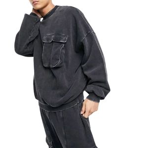Conjunto de Sudadera con Capucha y Pantalones Deportivos Negros Personalizados, Estilo Desgastado por el Sol, Dos Piezas, Ropa Deportiva Urbana para Hombre - Product Image 3