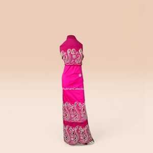 Tela George de Lujo Color Rosa Coral con Cuentas y Bordado de Cristales Dorados para Bodas y Fiestas Nigerianas - Product Image 3