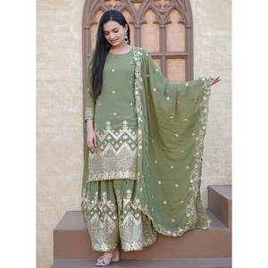 Traje Sharara Elegante con Bordado de Lentejuelas, Mono de Fiesta de Diseñador - Product Image 1