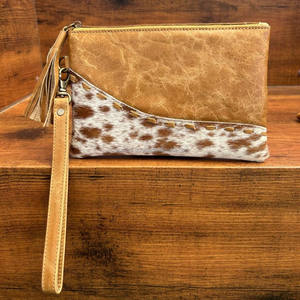 Vente en gros de pochette de luxe tendance en cuir de vachette pour femmes portefeuille en cuir véritable de haute qualité pochette à fermeture éclair avec pompon - Product Image 5