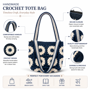 Bolso tote de ganchillo hecho a mano con cuadrados granny y correas largas para el hombro - Product Image 6