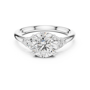 Anillo de compromiso y boda de tres piedras con diamante cultivado en laboratorio de 2 CT, corte brillante redondo con corte trillón, oro macizo de 14K, HPHT CVD - Product Image 5