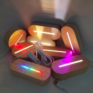 Artistic Gifts Wooden Oval RGB LED Light Base for Acrylic Board, USB Powered Night Light Stand with Cable Switch - Product Image 3
