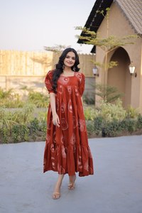 TENNECY Kurti de Verano para Mujer, Estampado en Algodón, Tradicional, Largo hasta el Tobillo, con Características de Secado Rápido, Elástico, Reversible y Sin Arrugas - Product Image 3