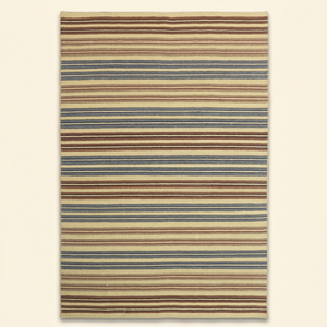 Tapis en laine tufté à la main, rayé beige sable bleu marron, antidérapant, écologique, pour salon, chambre, hôtel - Product Image 1