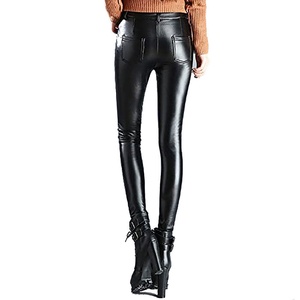 Pantalon crayon plissé en cuir peigné de haute qualité pour femme, style vintage taille haute, décontracté et tendance pour l'hiver - Product Image 3
