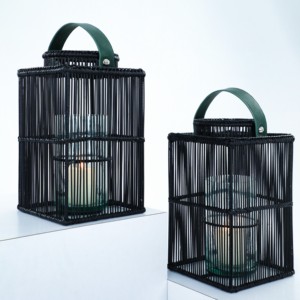 Black <b>rattan</b> <b>lanterns</b> candle tealight holder hurricanes best selling <b>lantern</b> for holding candles - Product Image 2