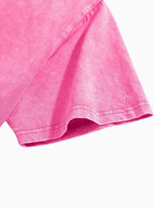 T-shirt Homme Oversize Rose Manches Courtes Col Rond Décontracté Streetwear 100% Coton Lavage au Sable 320g Jersey Vintage - Product Image 5