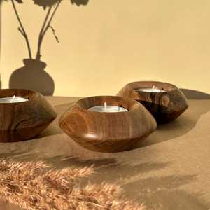 Natural Wood <b>Tea</b> Light Holder Decorative Handmade Bowl Style Candle <b>Stand</b> for Farmhouse and Rustic Interiors - Product Image 3