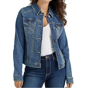Chaqueta Vaquera Azul Clásica para Hombre, Venta al por Mayor, Manga Larga, Cierre de Botones, Informal, Transpirable, Forro de Algodón, Resistente al Viento, Poliéster/Nailon Lavado - Product Image 1