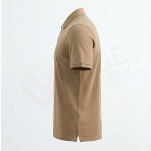 <b>Men's</b> <b>Khaki</b> Short Sleeve Polo <b>Shirt</b> Knitted Solid Casual Regular Fit Button Design - Product Image 3