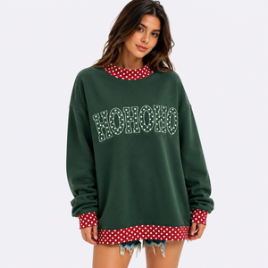 OEM Custom Oversized Drop Shoulder Winter Mock Neck Sweatshirt Women Contrast Polka Dot Graphic Embroidered <b>Pullover</b> <b>Jumpers</b> - Product Image 1