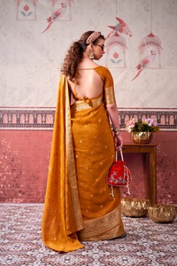 Indian Stunning Printed with Zari Weaving Work Elegant Saree for Festive Party and Wedding Occasion for Women Fancy Wear - Product Image 3