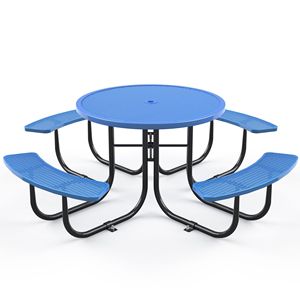 46 \ "tavolo da Picnic rotondo in acciaio con ombrellone blu blu Set da giardino - Product Image 1