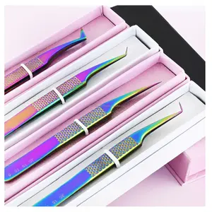 Lash Tweezers Kit for Eyelash Extensions - Anti-Slip Fiber Tip Isolation and Volume Lash Extension Tweezers Set - Easy to Use Hi