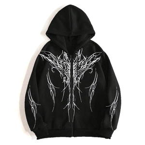 Sudadera con capucha transpirable estilo vintage en color negro, con cremallera frontal y cordón ajustable, para hombre, con impresión personalizada al por mayor. - Product Image 1