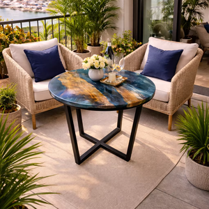 Mesa de Centro Redonda de Resina Epoxi de Lujo, Mesa de Madera Azul Océano, Mesa de Centro Estilo Río Hecha a Mano, Muebles Modernos para Sala de Estar - Product Image 1