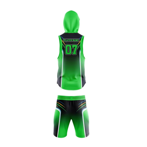 Custom 7v7 Flag Football Uniform Black Green Gradient Shattered Sublimated <b>Compression</b> Hoodie and Shorts - Product Image 2