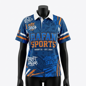 Camiseta de Rugby para Mujer, Poliéster, Jersey Deportivo, Azul, Paneles con Rayas en las Mangas, Sublimación, Logotipo Personalizado, Camiseta de Rugby de Algodón para Mujer - Product Image 3