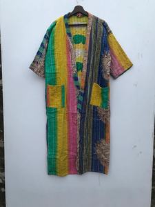 Recién llegado, chaqueta Kantha de algodón indio, chaqueta de edredón Kantha Vintage, Kimono largo clásico con cinturón y chaqueta de mujer de cuello grande - Product Image 5