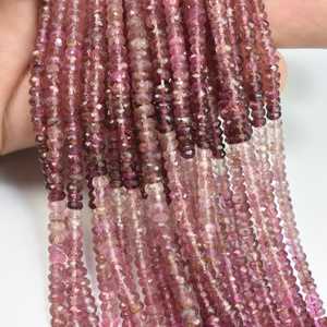 Cuentas facetadas de turmalina rosa natural de 4 mm, cuentas de turmalina rubelita con tonalidades para la fabricación de joyería, venta al por mayor. - Product Image 3