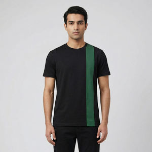 Camiseta de Cuello Redondo a Rayas Verdes y Negras para Hombre, Manga Corta, Informal, Básica, de Verano, con Logotipo Personalizado, OEM, ODM, Ropa al por Mayor - Product Image 1