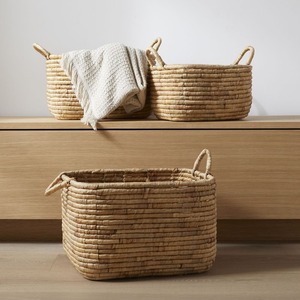 Panier en jacinthe d'eau tressé à la main du Vietnam, panier de rangement en osier naturel avec poignée, panier à linge pour l'organisation - Product Image 3