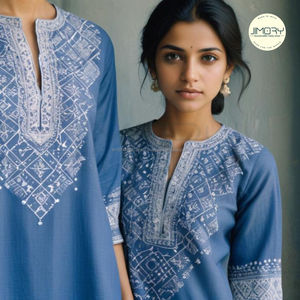 Kurti azul bordado: Vestido de Verano Indio y pakistaní para mujer-Kurtis elegantes, ropa de verano, vestidos de boda e informales - Product Image 3