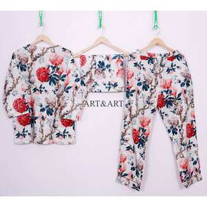 Conjuntos de Pijamas de Verano para Mujer al por Mayor, de Lujo, Alta Calidad, Suaves, Transpirables, 100% Algodón, con Elegante Estampado Floral, Ecológicos - Product Image 5