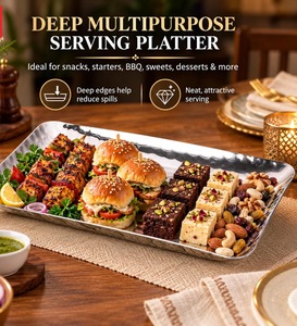 Stainless Steel Hammered Finish Rectangular Serving <b>Tray</b> Plate Deep Multipurpose Serving Platter for Snacks Starters Home Hotel - Product Image 5