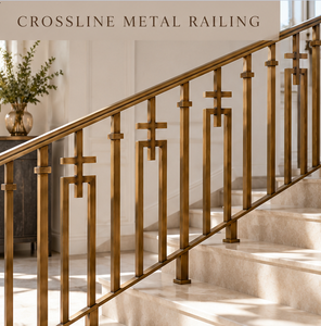 Rampe en métal géométrique à motifs croisés avec finition bronze pour escaliers modernes, balustrade de balcon et balustrade décorative - Product Image 1