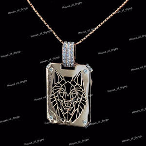 Colgante de Plata 925 con Cara de Lobo y Diamantes de Moissanita, con Piedras de Corte Baguette, Collar de Lujo Estilo Hip Hop - Product Image 2