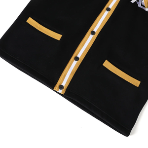 Cárdigan de lana grueso de invierno para mujer, estilo universitario de Alabama State, negro con ribete de rayas blancas y amarillas, botones frontales y bolsillos de parche, clásico. - Product Image 4