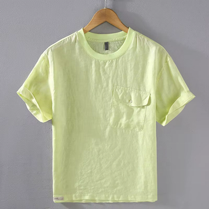 Camiseta de Lino Puro para Hombre, Estilo Casual, Holgada, de Manga Corta, Cómoda, Transpirable, Lisa, Nueva de Verano - Product Image 3