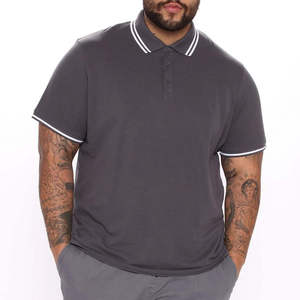 Polo para Hombre en Gris Carbón con Ribete Blanco en Contraste, Manga Corta, Corte Ajustado, Mezcla de Algodón, Estilo Casual, Prenda Superior de Verano para Hombre - Product Image 2