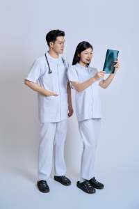 Lab <b>Medical</b> Uniform / Doctor Coat / Nurse Uniform 65% Polyester+35% Cotton Knitted Vietnamese FMF <b>Model</b> 61001/62001 Unisex Short - Product Image 3