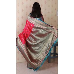 Sari en soie douce rose Elite Weaves Banarasi ZigZag Meenakari Zari tissé 650g - Product Image 4