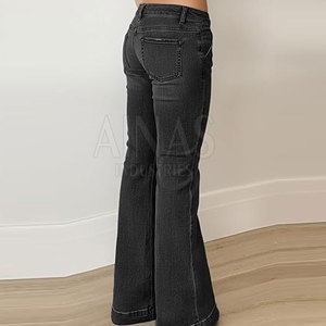 Trendy <b>Women</b> Casual Flared <b>Jeans</b> 100% Cotton Featuring Elegant Wide Leg Silhouette Comfortable Fit Travel Daily Lifestyle - Product Image 4