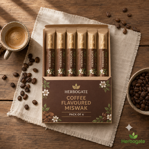 Pack de 6 bâtonnets de miswak aromatisés au café, soins bucco-dentaires à base de plantes, conçus pour un nettoyage efficace des dents, des soins des gencives et un usage quotidien. - Product Image 6
