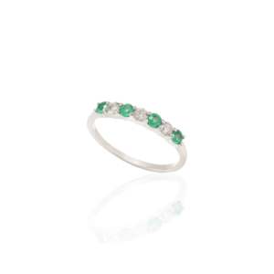 18K Yellow Gold Emerald and Diamond Half Eternity Wedding Band - Product Image 2