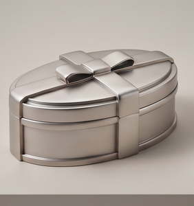 Contenedor Decorativo Navideño Moderno de Aluminio Plateado al por Mayor con Forma de Caja de Regalo y Lazo, Suministro para Decoración del Hogar - Product Image 1
